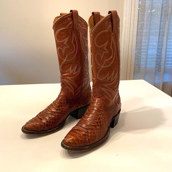 Nocona Men's Special Python Snakeskin Brown Leather Cowboy Boots US Size 5 C - Picture 1 of 10